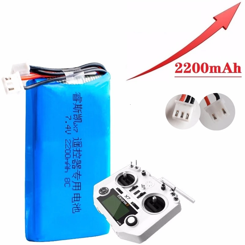 Batería Lipo de 7,4 V y 2200mAh para transmisor FrSky Taranis Q X7 Dx6e Dx6 Spektrum DX8 Rc repuesto 2S batería recargable 1 Uds - imagen 2