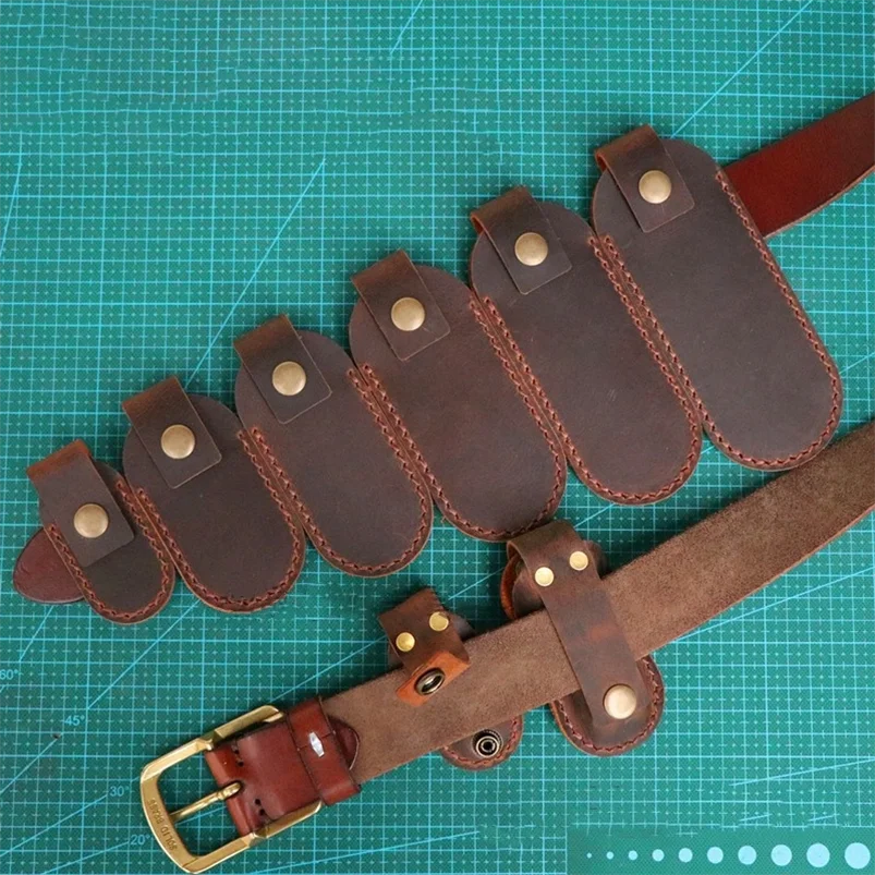Cuchillo de bolsillo plegable de cuero de vaca Crazy Horse, alicates para herramientas, funda, hebilla, cinturón, bolsa de cintura, 10 tipos - imagen 5