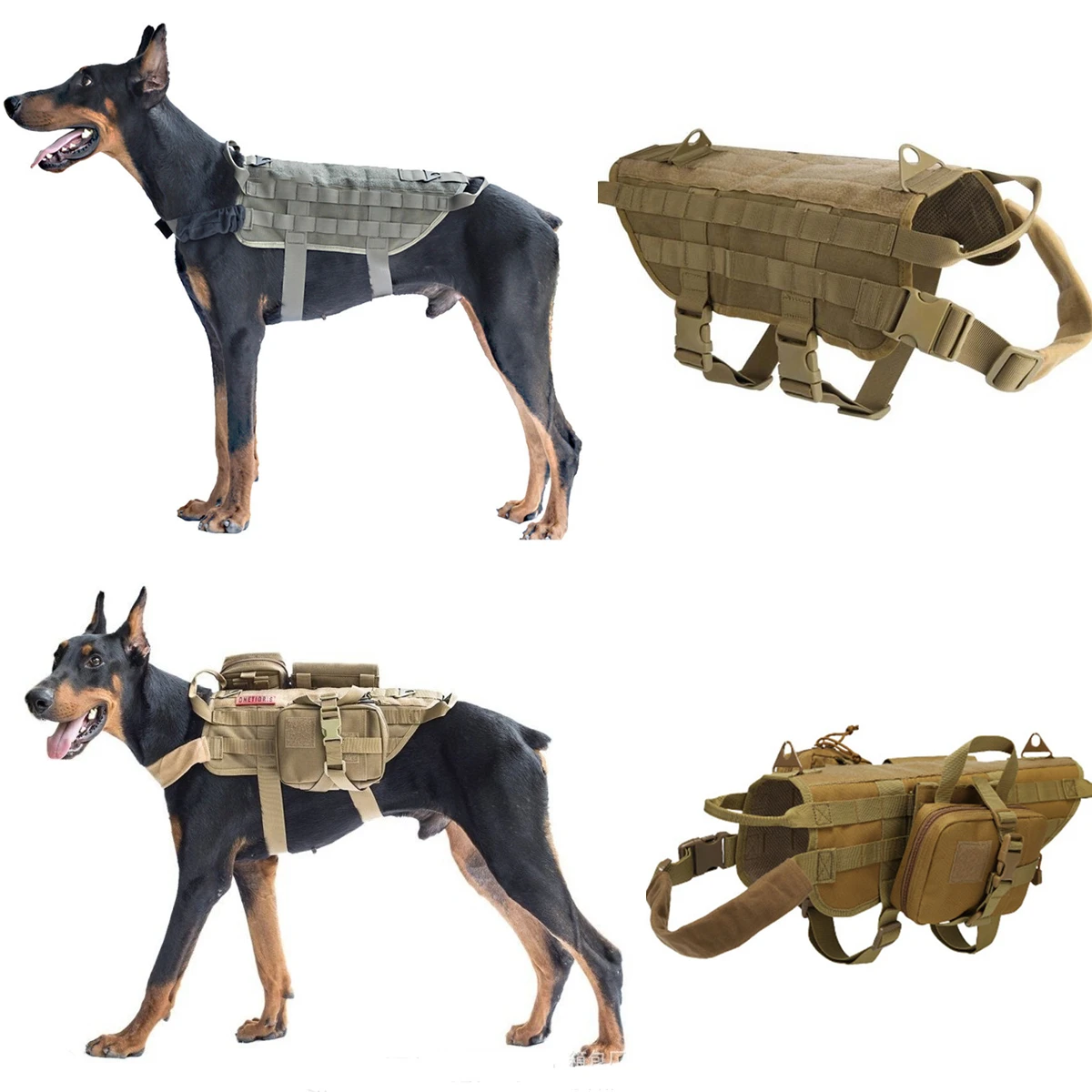 Arnés táctico para perro, chaleco MOLLE para perro de trabajo al aire libre con ASA, con 3 bolsas para equipo táctico, Panel de gancho y bucle - imagen 2