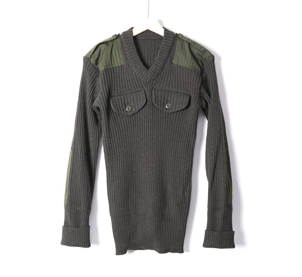 SMTP-suéter de lana pura YJ18 100%, suéter táctico con cuello en V, retro, británico, alemán, de cuello de pollo, Saddle