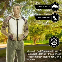 Chaqueta pesca unisex con capucha malla y repelente mosquitos