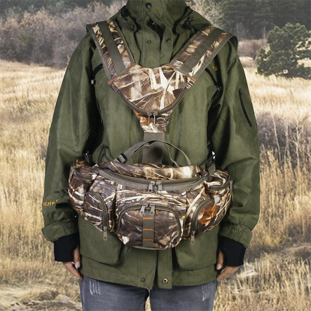Bolsa para deportes de pesca y caza al aire libre, escalada, Camping, franela, doble correa para el hombro, riñonera de camuflaje biónico - imagen 5