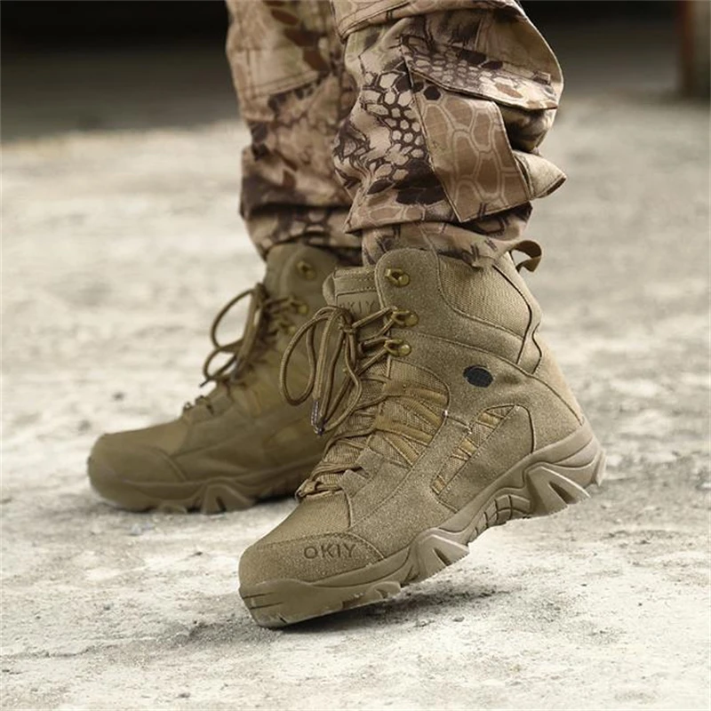 Botas de combate tácticas para hombre, Botines de cuero genuino para exteriores, botas militares del Ejército, zapatos de caza y trabajo, talla 39-46 - imagen 4