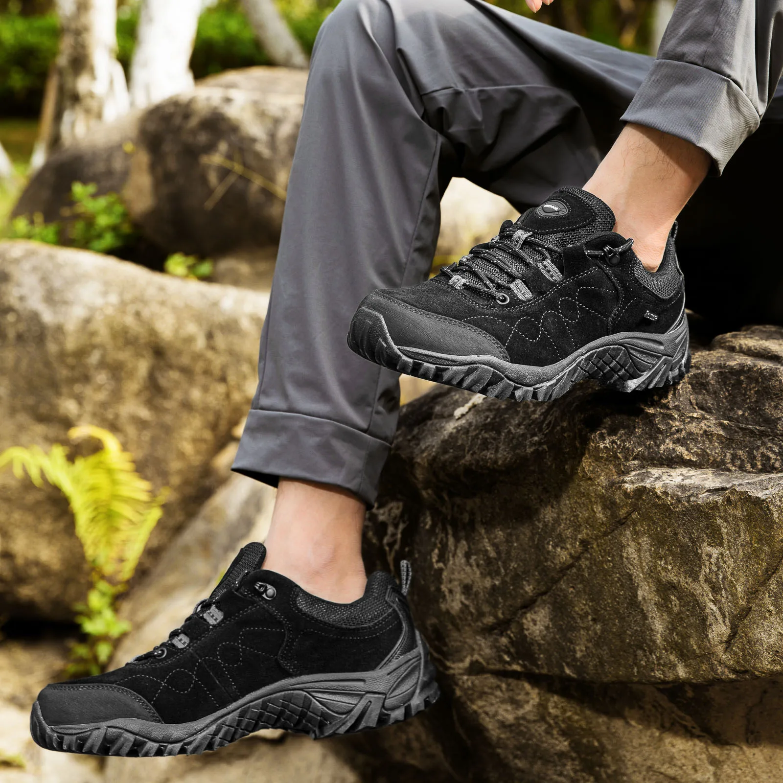 Zapatos de senderismo de cuero para hombre, botas tácticas impermeables de caza, zapatos de Trekking al tobillo, zapatillas de deporte al aire libre, zapatos de tenis casuales masculinos - imagen 5