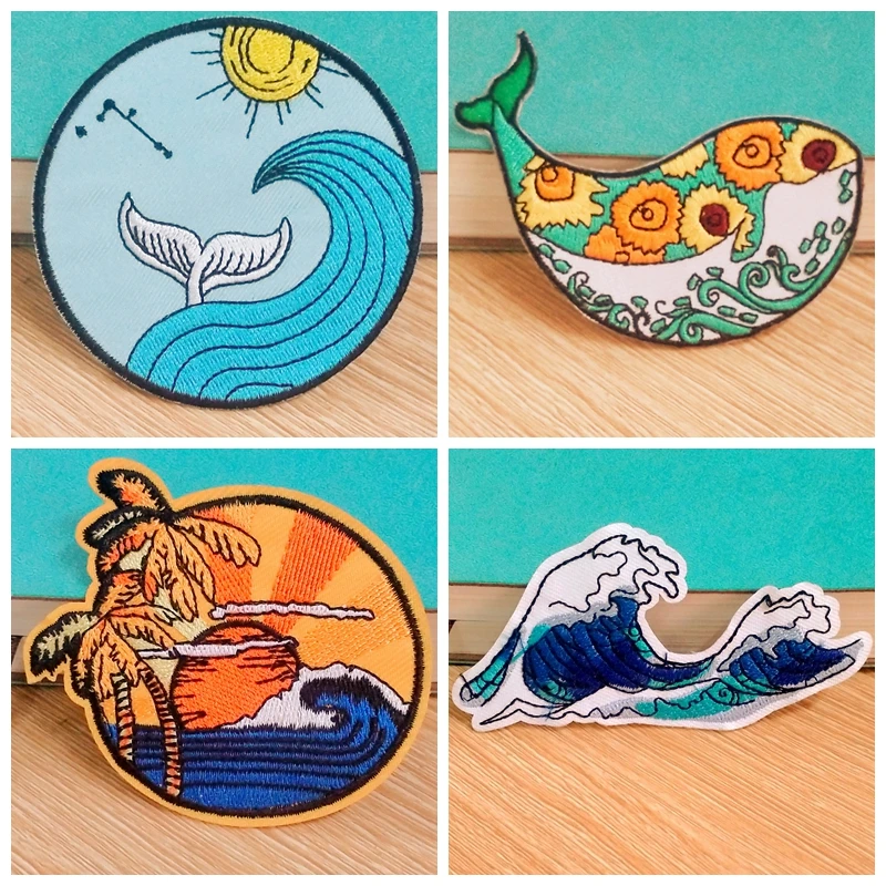 Parches de insignias de ballena/Mar, accesorio de apliques para ropa, parche parches bordados de planchar