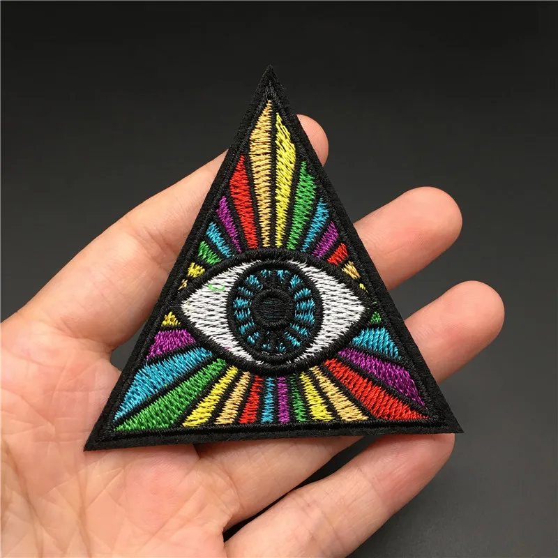 Tamaño de ojo colorido: 7,0*7,0 cm, parche bordado de tela, raya para apliques de ropa, pegatina, insignia de costura decorativa Diy - imagen 2