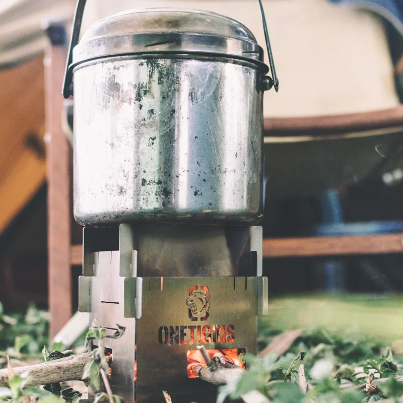 OneTigris estufa de leña ROCUBOID empalme estufa de leña de acero inoxidable horno de Camping portátil Picnic cocina de supervivencia - imagen 4