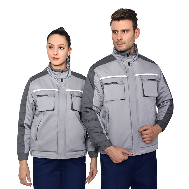 Nueva ropa de trabajo reflectante de invierno para hombres y mujeres, chaqueta cálida acolchada gruesa, abrigo de taller de reparación de máquinas, uniforme resistente al desgaste - imagen 3
