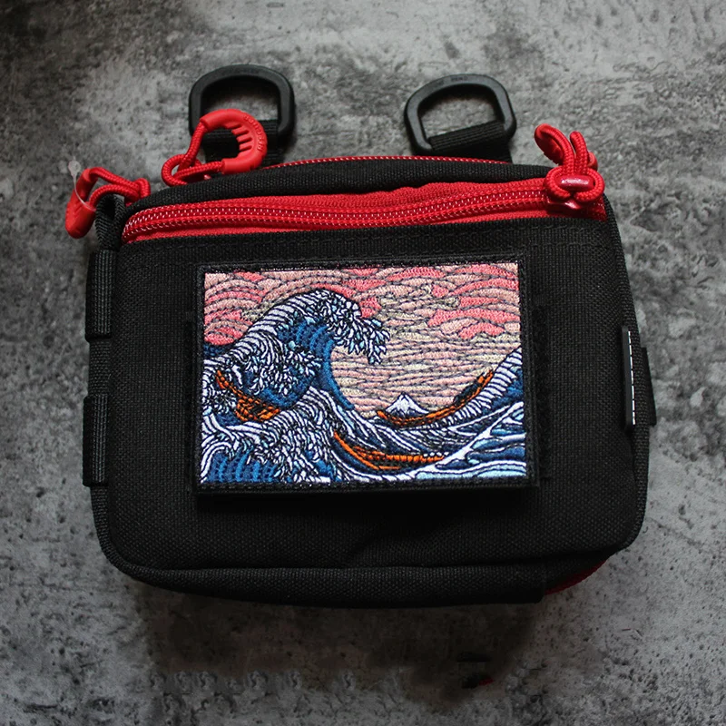 Parches bordados de gran ola Kraken Trident Octopus Ukiyoe, insignia táctica de amanecer, brazalete artesanal para bolsa de ropa, apliques - imagen 5