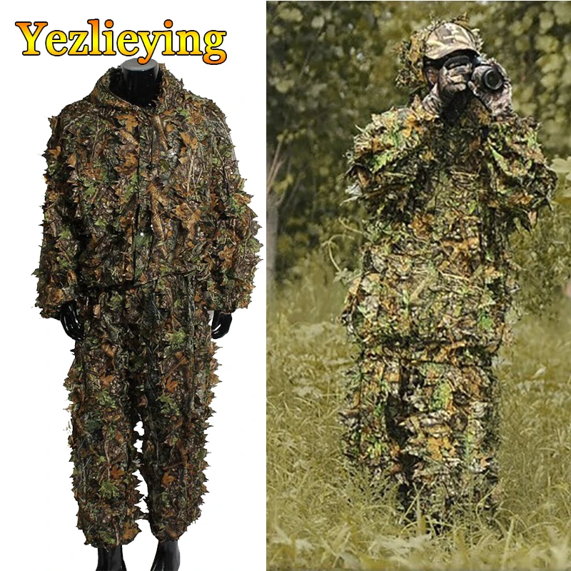 Amariss Woodland Kit de traje biónico Ghillie de camuflaje de hoja 3D para caza en la jungla traje Ghillie de francotirador al aire libre - imagen 2