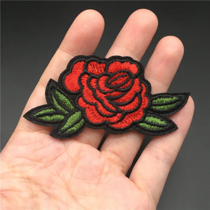 Juego de 5 unids/set de flores rojas, tamaño: 7,5x3,7 cm, bonito parche bordado, raya de costura Diy para apliques de ropa, pegatina para planchar, insignia - imagen 5