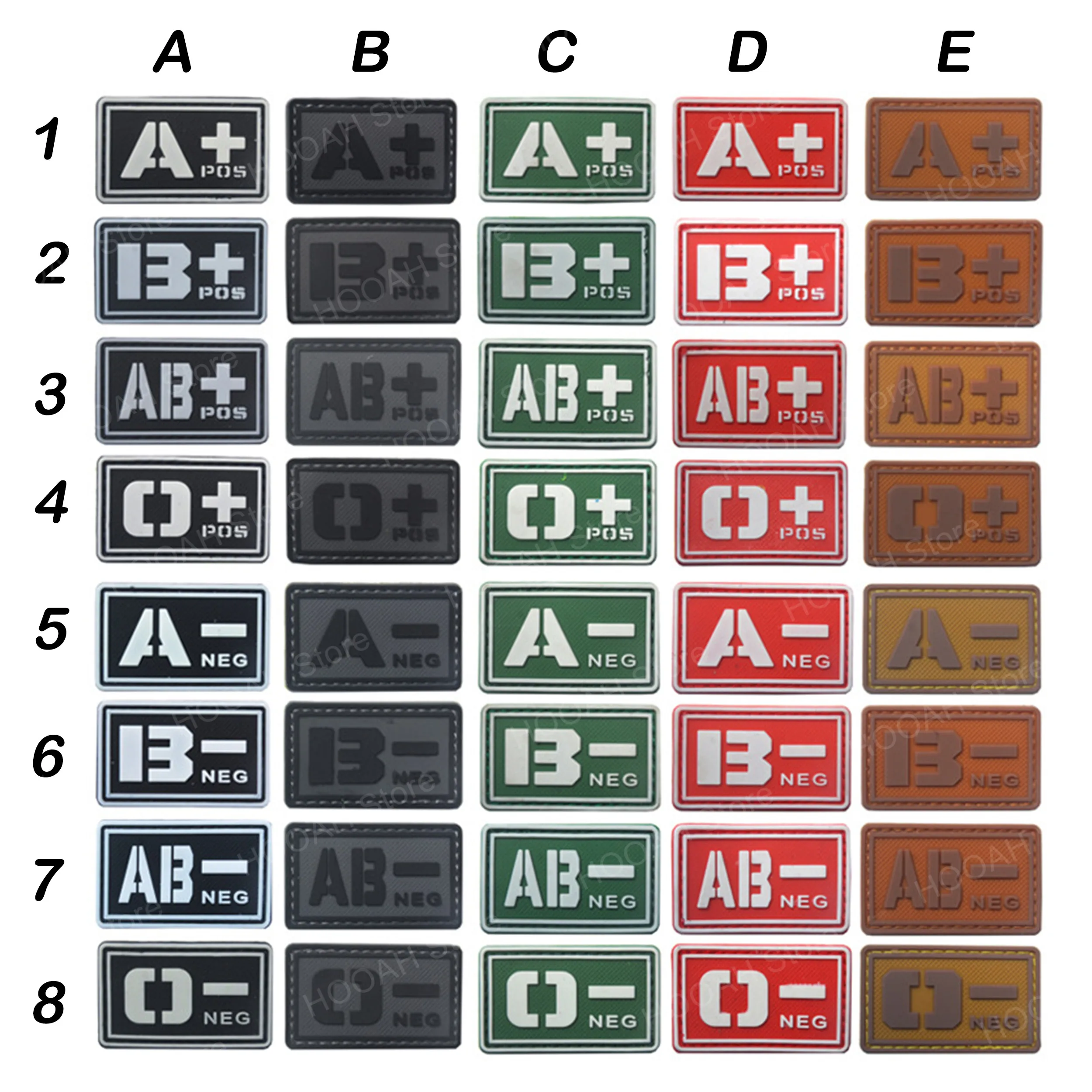 Parche 3D de PVC para caza, accesorio táctico militar brillante, A + B + AB + O + POS A- B- AB- O-NEG, para grupos sanguíneos