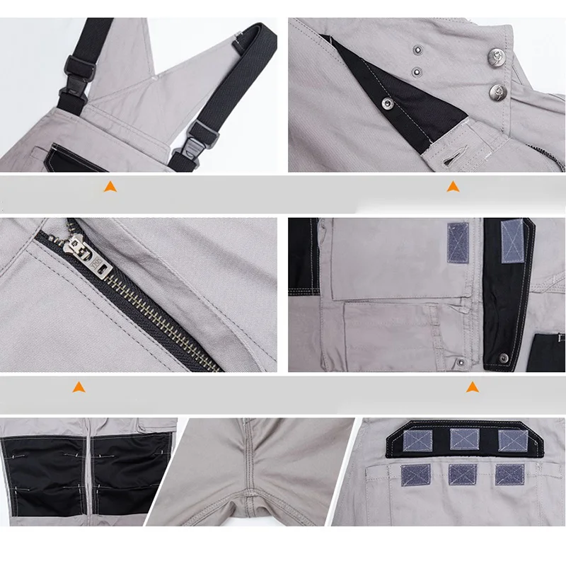 Babero de trabajo rodilleras generales trabajo 100% algodón artesano babero tirantes general mono Multi bolsillos uniformes de trabajo reparador - imagen 5