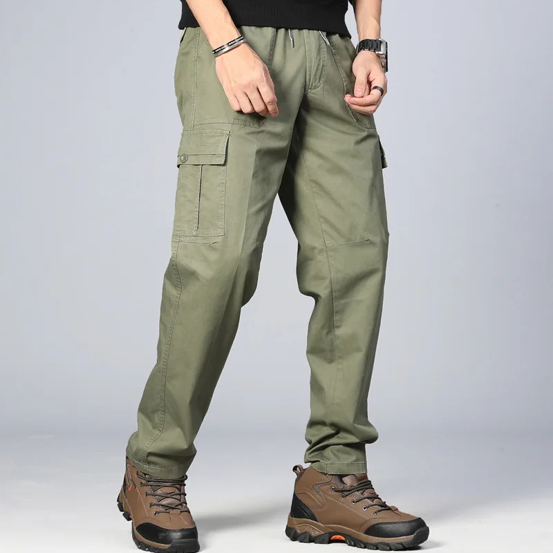 Pantalones Cargo con múltiples bolsillos para hombre, ropa de algodón transpirable, resistente al desgaste, holgada y recta, para deportes al aire libre y senderismo, talla grande 5XL - imagen 3