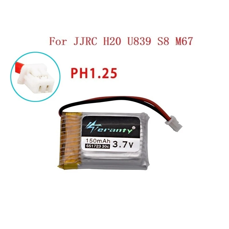 Juego de cargador de batería LiPo 3,7 V 150mah 30c para H20 S8 M67 U839 recambios de helicóptero cuadricóptero RC para baterías de Drones H20 3,7 V - imagen 4