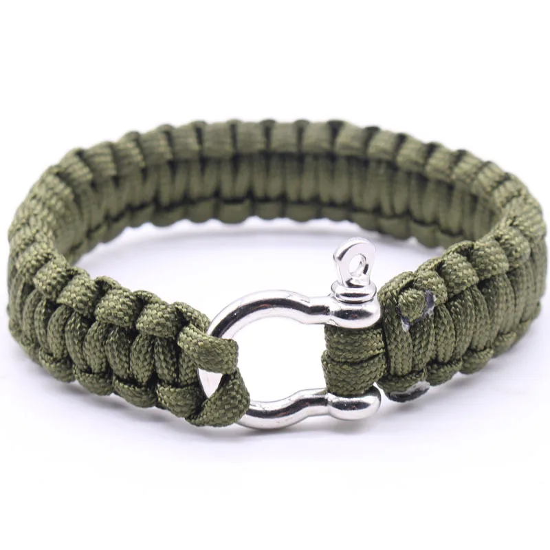 Pulsera de acero inoxidable para acampar al aire libre para hombres, cuerda de paracaídas Paracord, pulsera de supervivencia, joyería trenzada hecha a mano