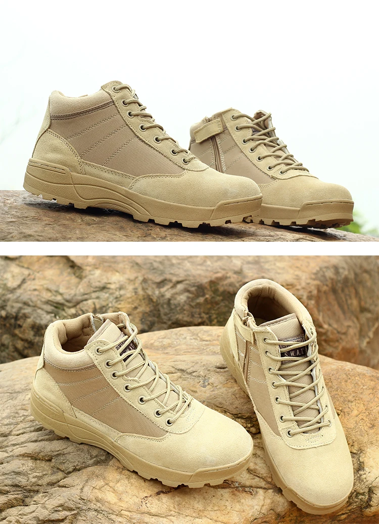 Botines de cuero antideslizantes transpirables para hombre y mujer, botas de campo, jungla, desierto, senderismo al aire libre, escalada, primavera y otoño - imagen 4