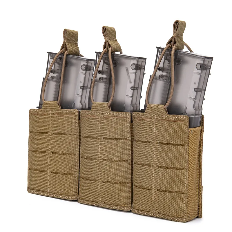 Bolsa triple para revistas, Molle cortada con láser de nailon, bolsa para revistas de rifle 5,56, accesorios de caza - imagen 2