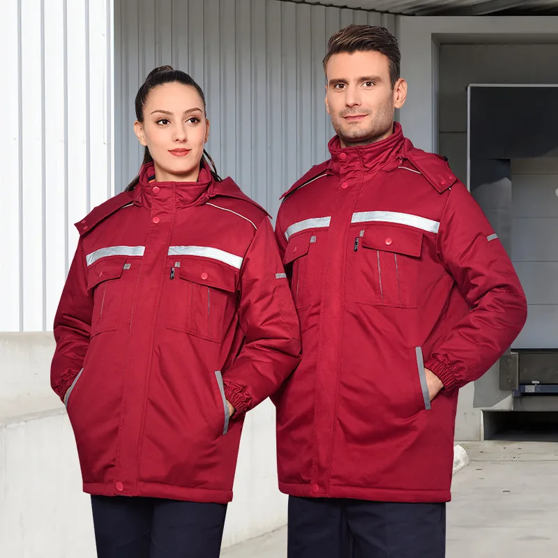 Ropa de trabajo reflectante de invierno para hombre y mujer, chaqueta cálida de algodón acolchada, máquina gruesa, uniforme Jakcet para trabajador ferroviario de taller - imagen 3