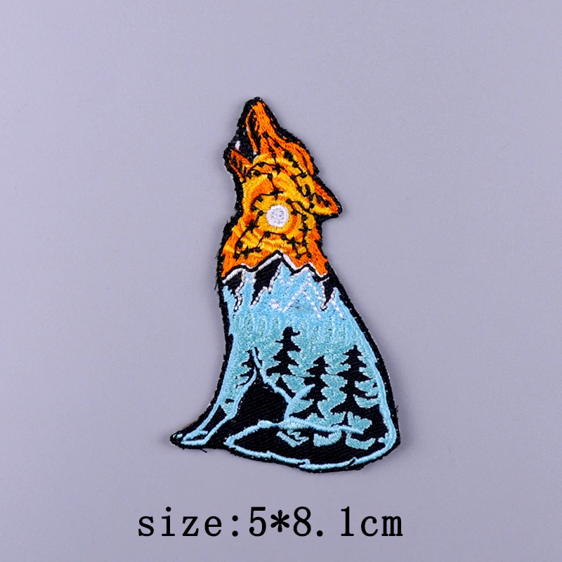 Parche de naturaleza para planchar en la ropa, bordado de oso, Lobo, insignia de rayas, ballena ondulada - imagen 3