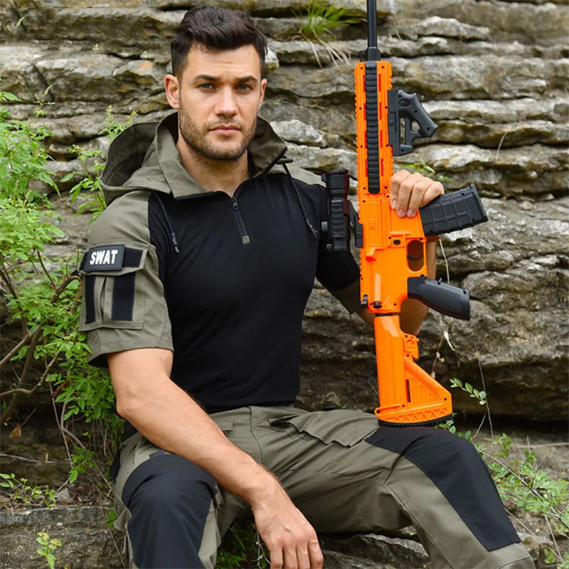 Camisas de manga corta para exteriores para hombre y mujer, camisas de rana tácticas de camuflaje, transpirables, resistentes al desgaste, entrenamiento, tiro, escalada, Tops con capucha - imagen 4