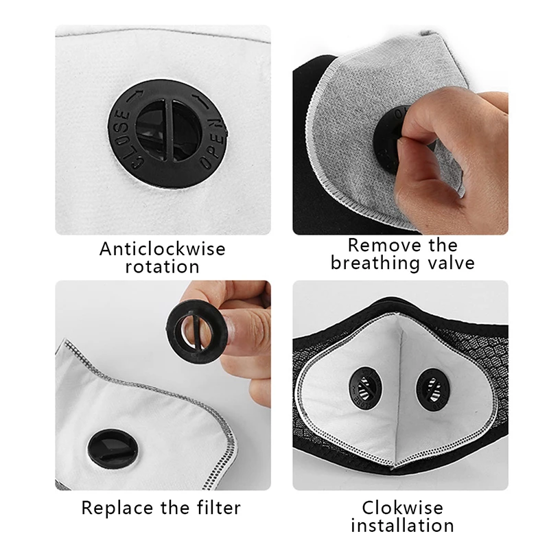 Mascarilla facial de 5 capas para ciclismo, máscara con filtro antipolvo PM2.5, protección de repuesto, carbón activo - imagen 5