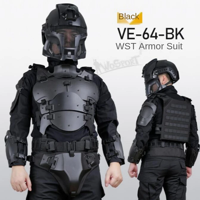 WST conjunto de chaleco de armadura táctica, conjunto de protección, coderas de caza, coderas, pecho y entrepierna, sello de cintura ajustable - imagen 4