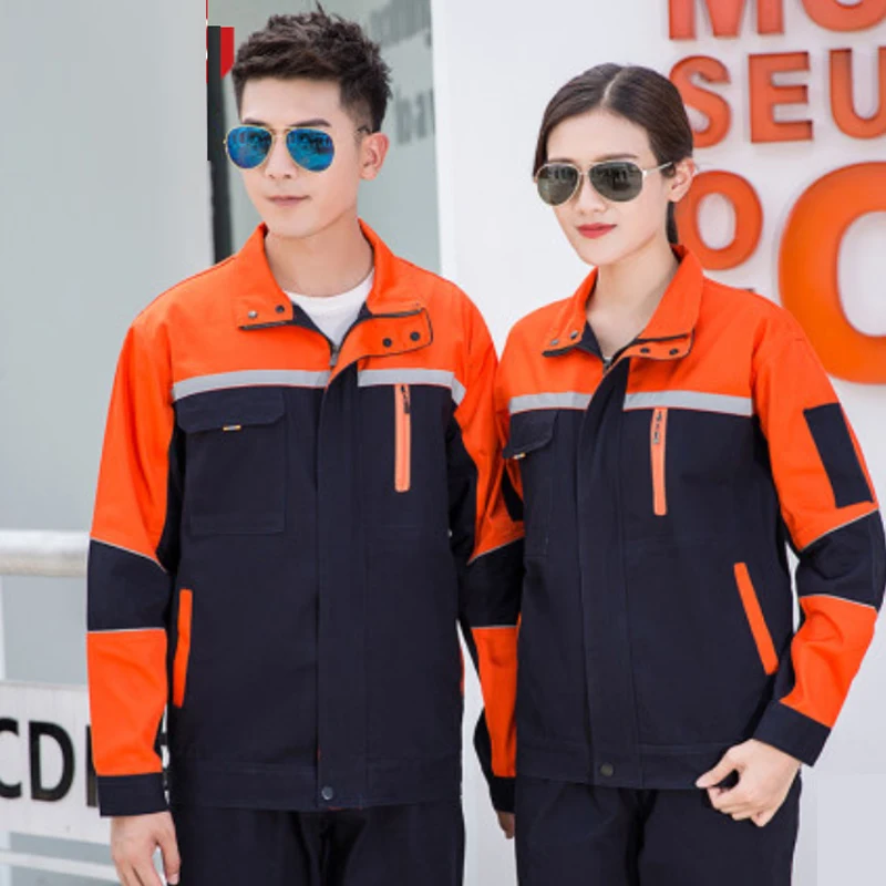 Chaqueta de uniforme de taller 100% algodón para hombres y mujeres al aire libre, maquinaria de soldadura reflectante resistente al desgaste, conjunto de ropa de trabajo para reparación de automóviles - imagen 5