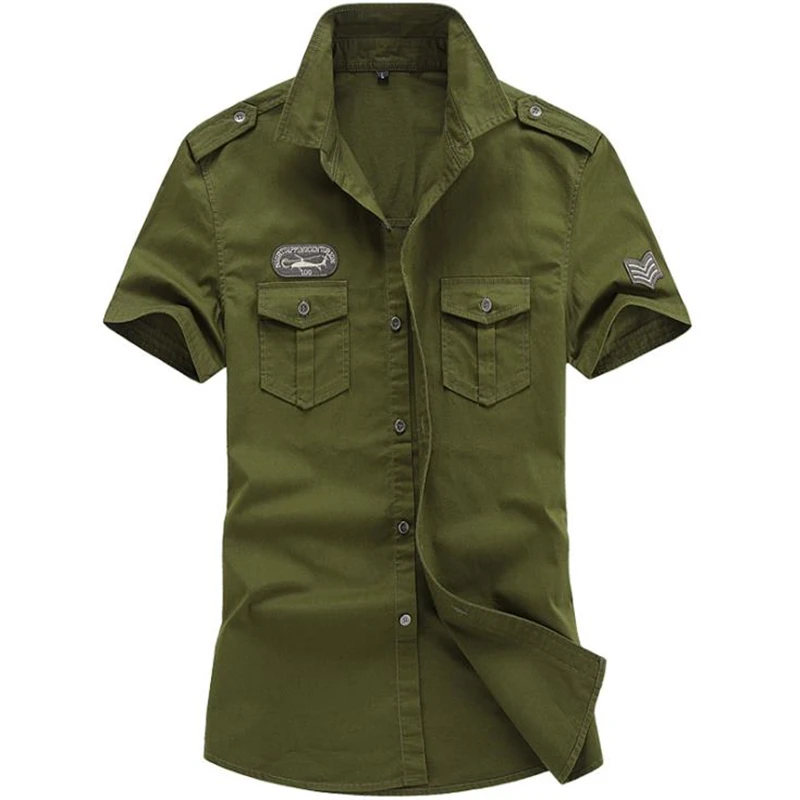 Camiseta militar para hombre, camisa informal de manga corta con bordado de la Fuerza Aérea, 100% algodón, Tops Cargo de verano - imagen 2