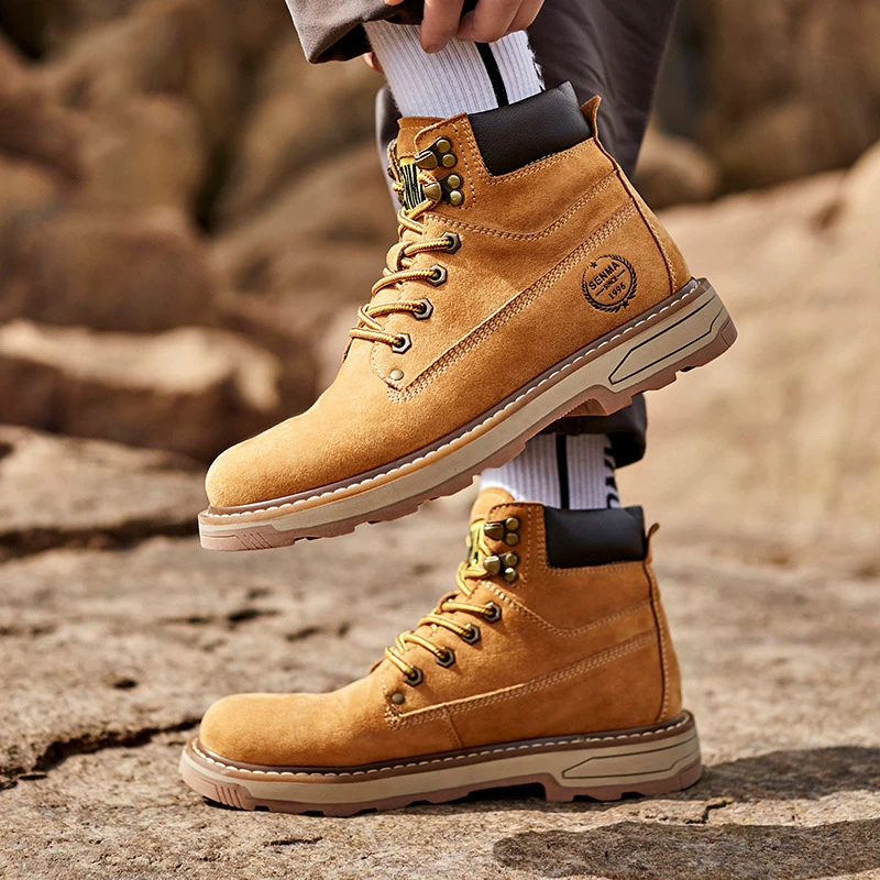 Zapatos de senderismo de cuero para hombre, botas de caza impermeables, botas tácticas, zapatos de herramientas al tobillo, zapatillas de senderismo para caminar, zapatos de nieve para hombre - imagen 4