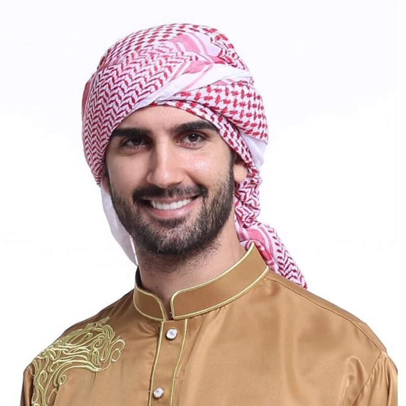 Pañuelo árabe para hombre, pañuelo informal musulmán de Dubái, gorro musulmán, diadema, traje, tocado, sombrero a cuadros para Arabia Saudita y Dubái - imagen 3