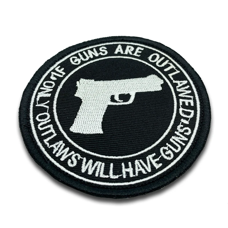 Parches de pistolas están fuera de borda, insignia de táctica militar bordada de alta calidad, brazalete de bucle de gancho, palo 3D en chaqueta y mochila - imagen 4