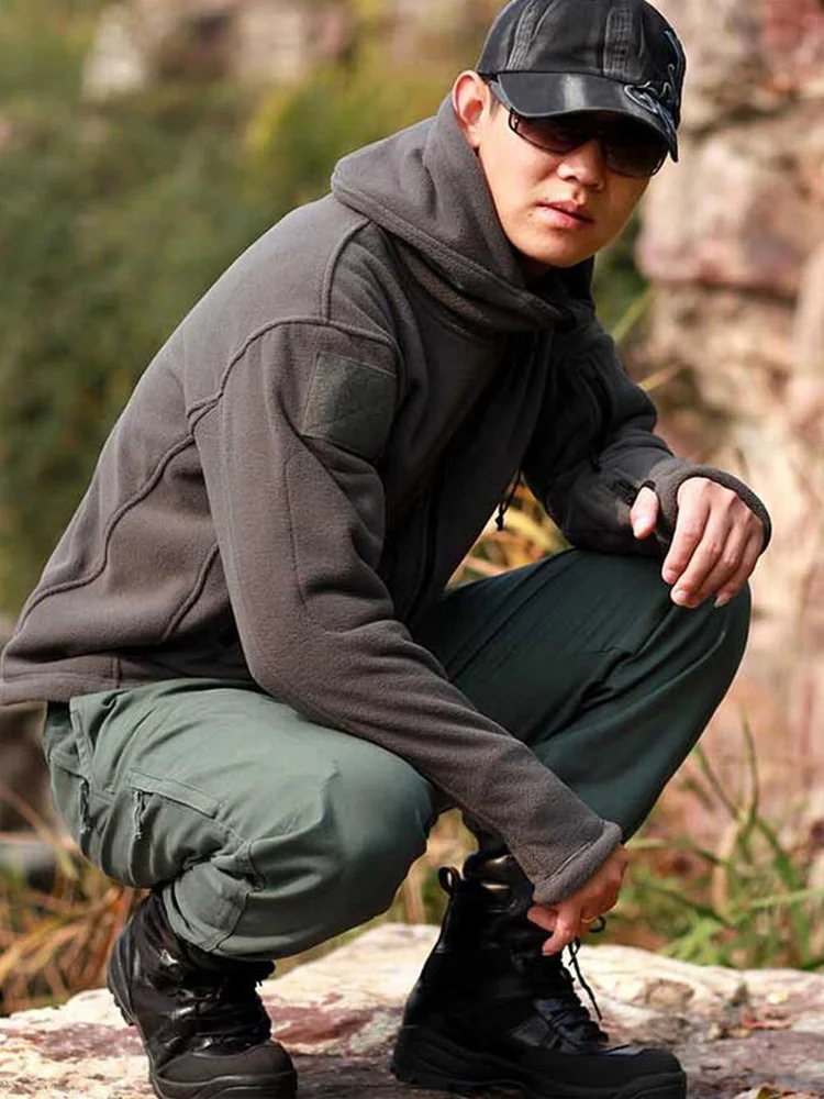 Chaqueta táctica de lana térmica de invierno para hombre, abrigo con capucha para deportes al aire libre, Softshell grueso para senderismo, chaquetas de viaje al aire libre - imagen 4