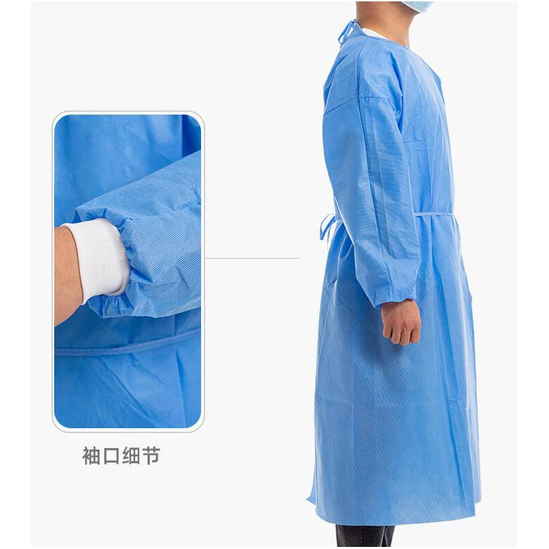 Ropa protectora peligrosa desechable no tejida, ropa de aislamiento de trabajo gruesa azul, bata de lactancia Dental antimanchas de aceite