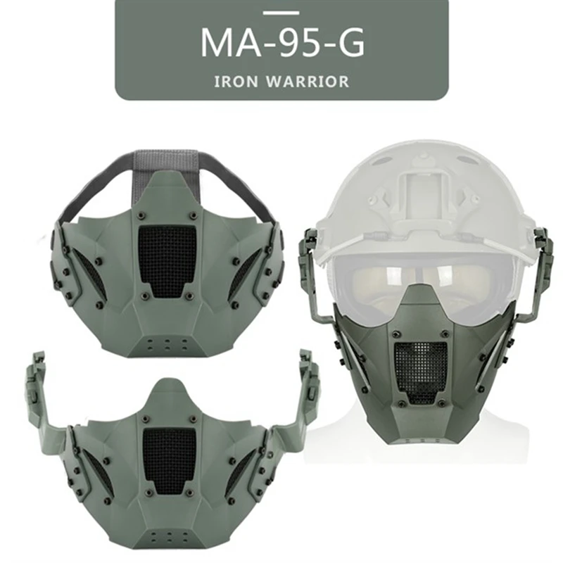 Máscara inferior de media cara, malla táctica de acero metálico, puede funcionar con casco rápido, utilizado para Airsoft Paintball, caza y tiro - imagen 5