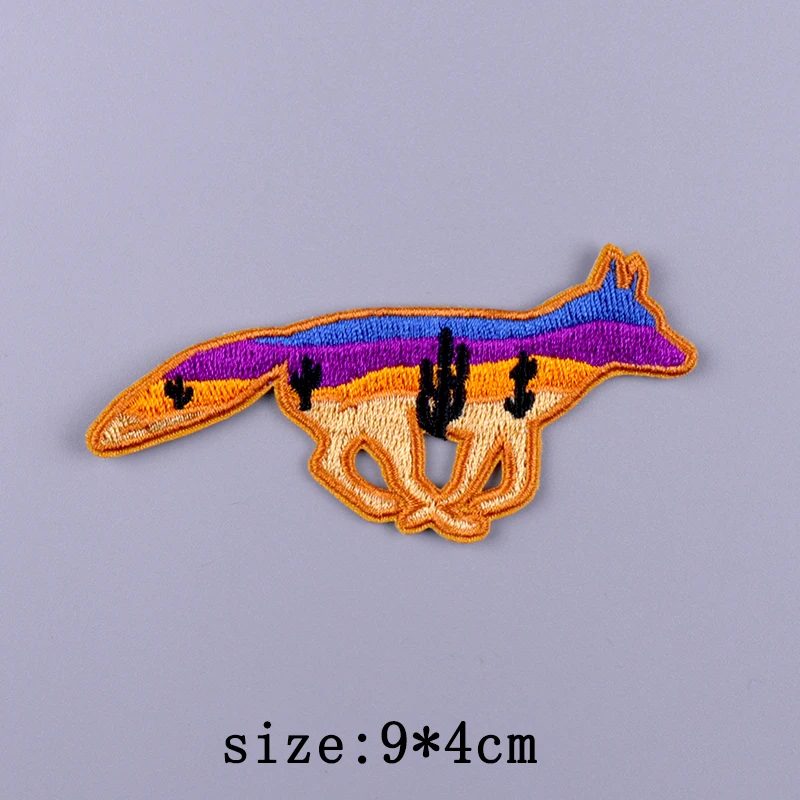 Parche de naturaleza para planchar en la ropa, bordado de oso, Lobo, insignia de rayas, ballena ondulada - imagen 5