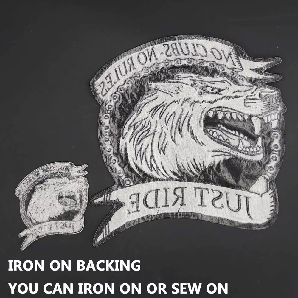 Parche bordado de Lobo, insignia de tela, decoración de chaqueta de cuero, parte trasera de alto grado, sin clubes, sin reglas, solo paseo - imagen 4