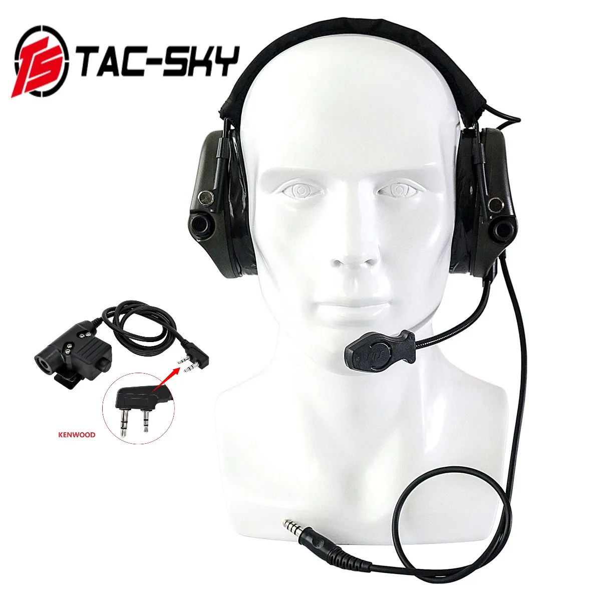 Auriculares tácticos TS TAC-SKY TEA Hi-Threat Tier 1 con Kenwood U94 PTT para caza, tiro Airsoft - imagen 3