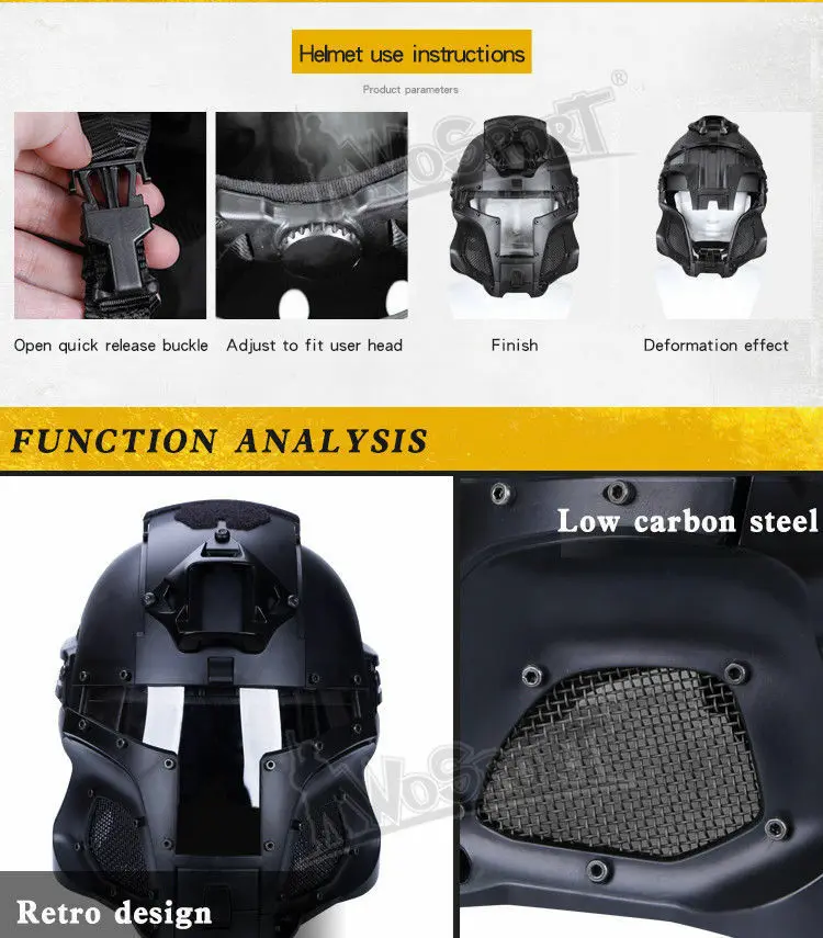 Casco táctico Airsoft de cabeza completa con máscara facial estilo Medieval juego de caza equipo de protección facial completa - imagen 4