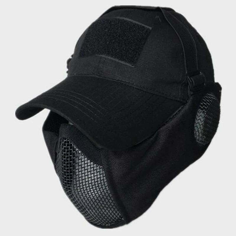 Máscara táctica plegable de malla con protección para los oídos, gorra de béisbol ajustable, Airsoft, Paintball, para deportes - imagen 3