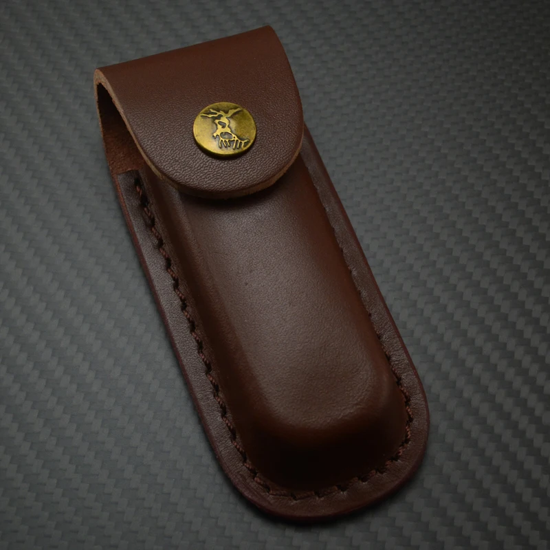 Funda marrón para cuchillo plegable, funda para cuchillo de cuero auténtico, funda para cuchillo de cuero del primer piso, 1 unidad - imagen 3