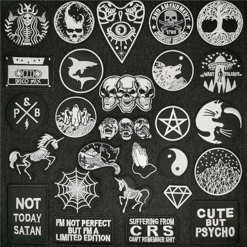 Parche de calavera Punk para ropa, parches bordados DIY para ropa, insignia de rayas, fantasma, Ojo del diablo, parches para chaqueta, letras de hierro, parche CRS - imagen 2