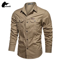 Nueva camisa informal para hombre 5XL 6XL, sobrecamisa para hombre 2020, camisas militares de algodón, ropa de marca para hombre, camisa de ocio, blusa AF1388