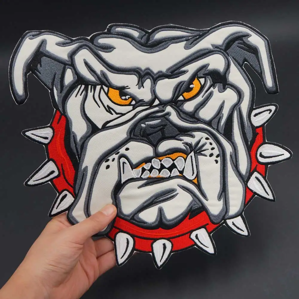 Parche bordado grande de Bulldog de dibujos animados, pegatinas de ropa Punk, accesorios de ropa, insignia - imagen 3