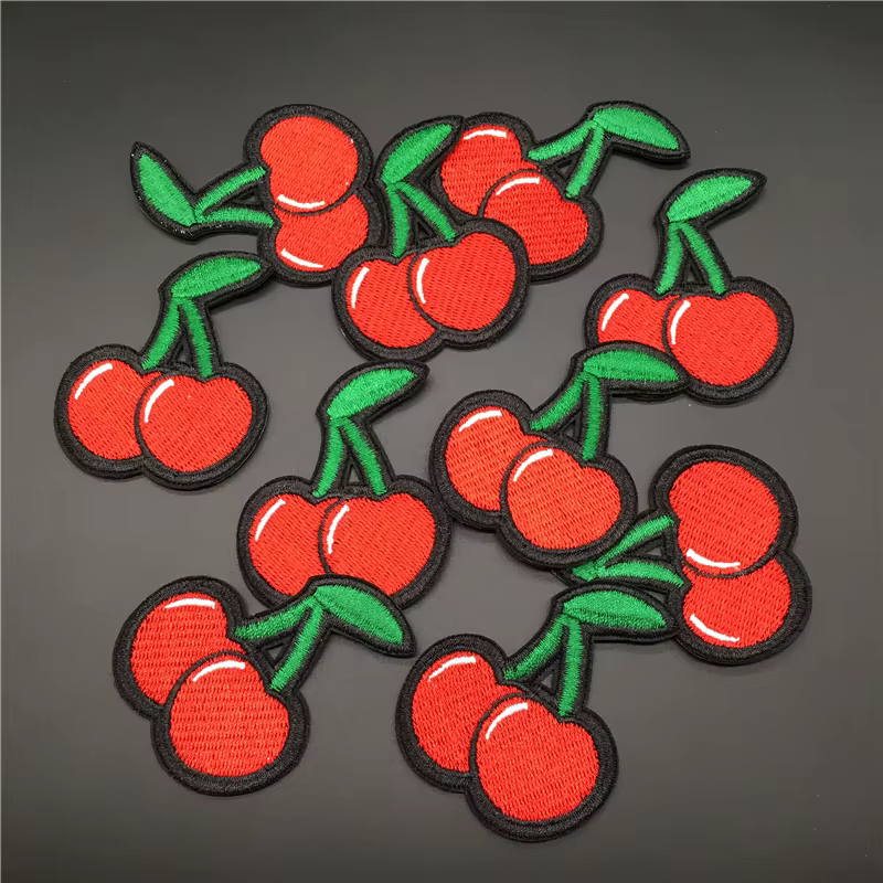Lote de parches de cereza para ropa, parches bordados de dibujos animados para planchar en la ropa, apliques de pegatina de costura de camiseta Diy, 10 piezas - imagen 5