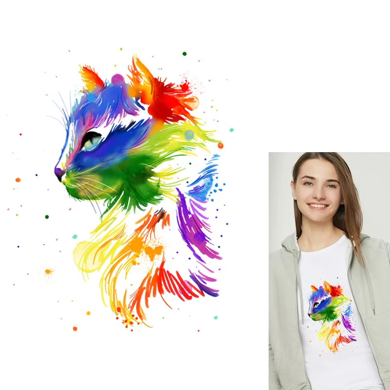 Parches térmicos coloridos de gato para plancha de transferencia de calor, parches térmicos de moda para planchar en la ropa, calcomanías para ropa