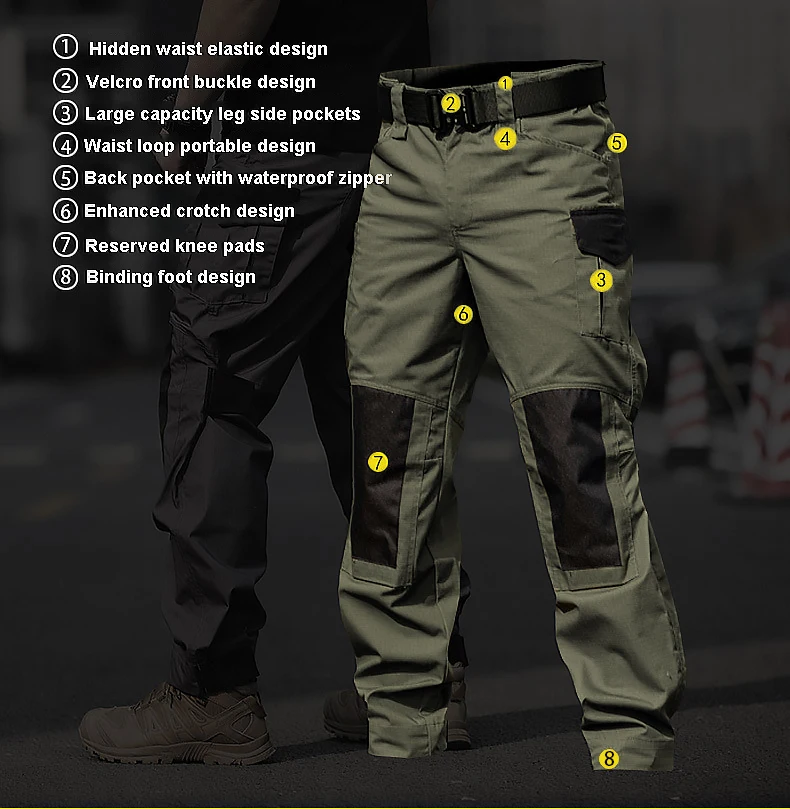 Pantalones militares tácticos para hombre, pantalón verde militar de combate con múltiples bolsillos, gris, para senderismo, Paintball, Airsoft, trabajo al aire libre - imagen 5