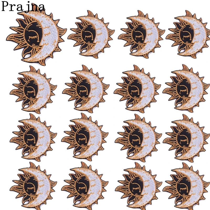 Parches bordados de sol y luna para ropa, insignias redondas de dibujos animados a rayas, 10 piezas, venta al por mayor - imagen 2
