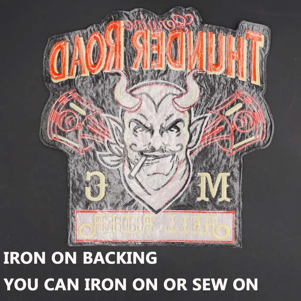 Parche bordado THUNDER ROAD HELL RIDER MC, insignia de tela, chaqueta de cuero, decoración trasera de alto grado, planchado - imagen 4