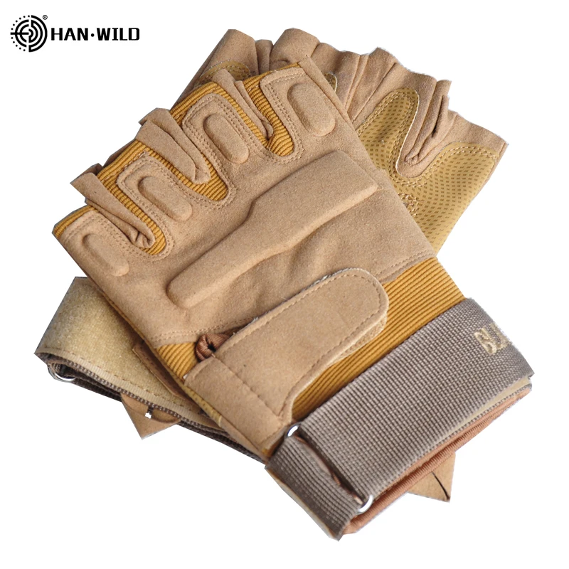 HAN WILD guantes sin dedos guantes tácticos para senderismo Paintball Airsoft combate lucha nudillo duro guantes de medio dedo - imagen 5